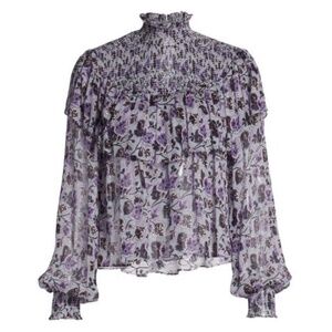 Cinq a Sept Drew Georgette Floral Long Sleeve Blouse Small New with Tags